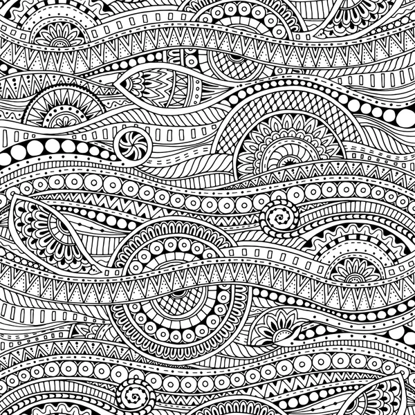 Patrón ornamental étnico en blanco y negro. Fondo floral se puede utilizar para el papel pintado, relleno de patrones, textil, tela, envoltura, texturas superficiales, libro para colorear para adultos y niños . — Vector de stock