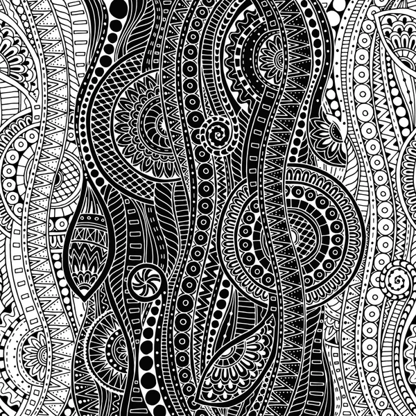 Ethnische florale Zentangle, Kritzelhintergrund Muster in Vektor. henna paisley mehndi kritzelt design tribal design element. Schwarz-Weiß-Muster für Malbuch für Erwachsene und Kinder. — Stockvektor