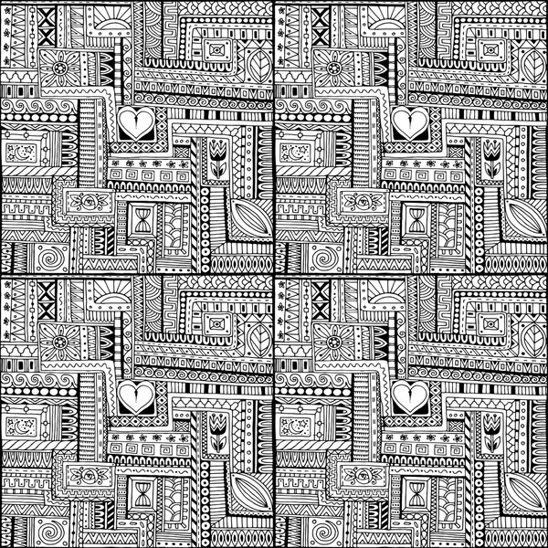 Patrón ornamental étnico blanco y negro con corazón. Fondo tribal — Vector de stock