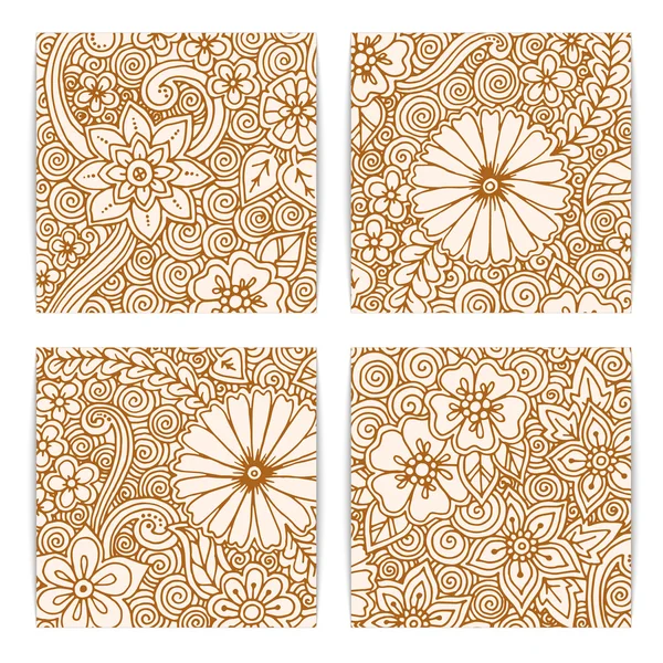 Conjunto de tarjeta floral. Obra dibujada a mano con flores abstractas. Fondo para web, diseño de medios impresos. Mehendi henna estilo garabato. Banner, tarjeta de visita, folleto, invitación, tarjeta de felicitación, postal . — Archivo Imágenes Vectoriales