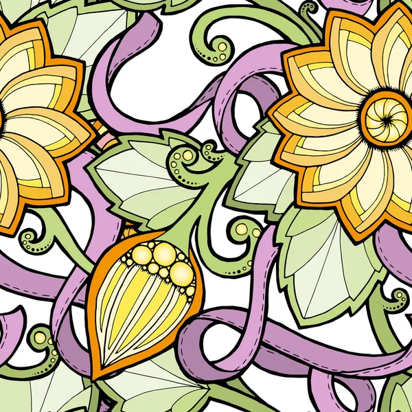 Χωρίς ραφές πολύχρωμο καλοκαιρινό μοτίβο με στυλιζαρισμένα λουλούδια. Περίτεχνη υφή, μοτίβο με αφηρημένα λουλούδια. Floral μοτίβο μπορεί να χρησιμοποιηθεί για ταπετσαρία, γεμίσματα μοτίβο, φόντο ιστοσελίδα. — Διανυσματικό Αρχείο