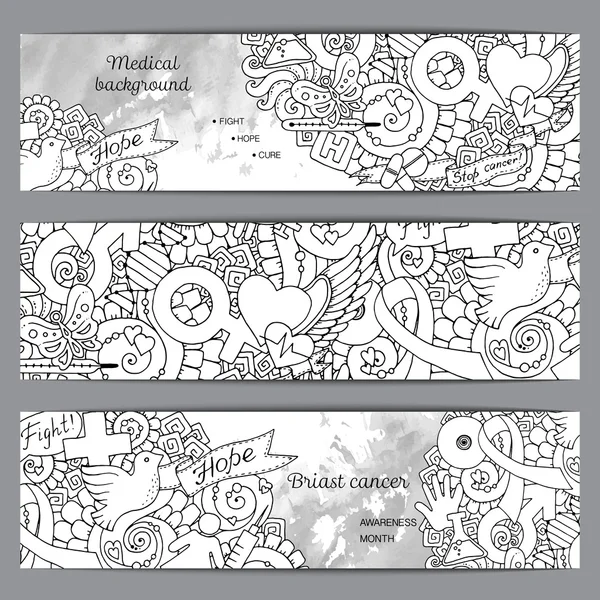 Vector set met doodles wetenschap, geneeskunde en bloemen. Medische achtergrond — Stockvector