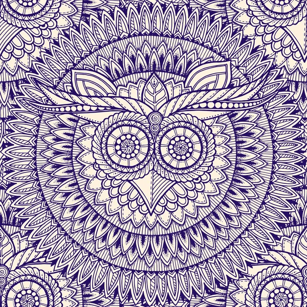 Kompozycja Ptaki mandali. Sowa bez szwu mandala wzór streszczenie etniczne ornament aztec wzór. Sowa transparent. Zentangle inspirowane. Stylizowane głowy etniczne Sowa. Czarno-biały sowa wzór. — Wektor stockowy