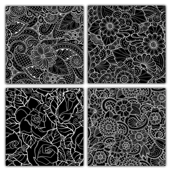 Bezproblémové vzory se stylizovanými květy. Zdobené zentangle plynulé textury, modely s abstraktní květy. Květinové vzory lze použít pro tapety, vzorové výplně, pozadí webové stránky. — Stockový vektor