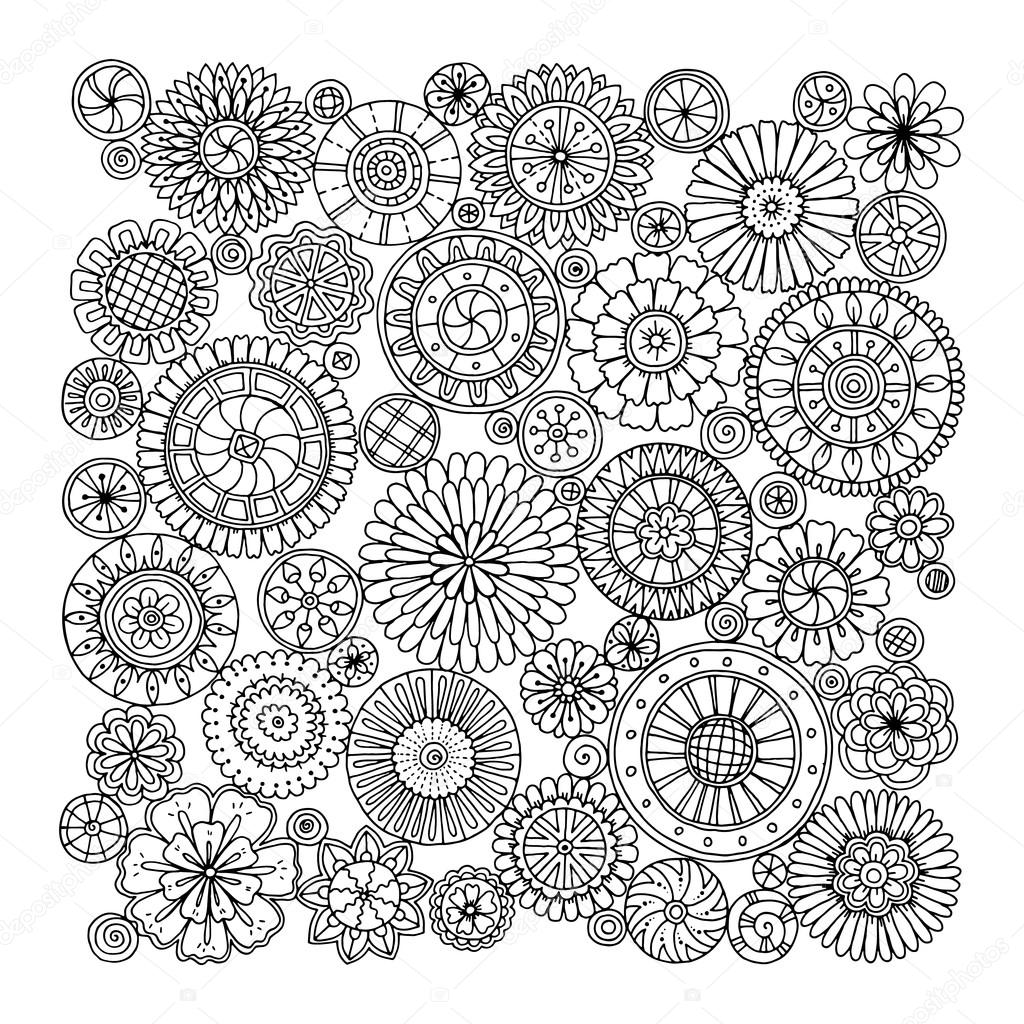 Ethnic floral zentangle, doodle background pattern circle in vector.