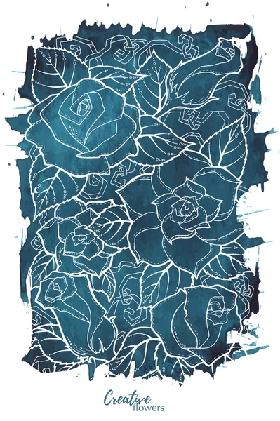 Poster with abstract white roses. Greeting card with roses, watercolor, can be used as invitation card for wedding, birthday and other holiday and summer background — Stock Illustration Poster with abstract white roses. Greeting card with roses, watercolor, can be used as invitation card for wedding, birthday and other holiday and summer background Vector Graphics