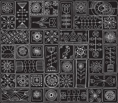 Dikişsiz desen alll─▒n doodle Kalpler ve çiçekler.