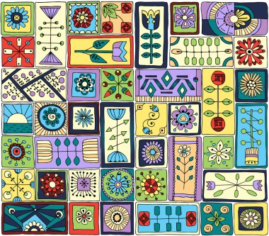 Dikişsiz desen alll─▒n doodle Kalpler ve çiçekler.