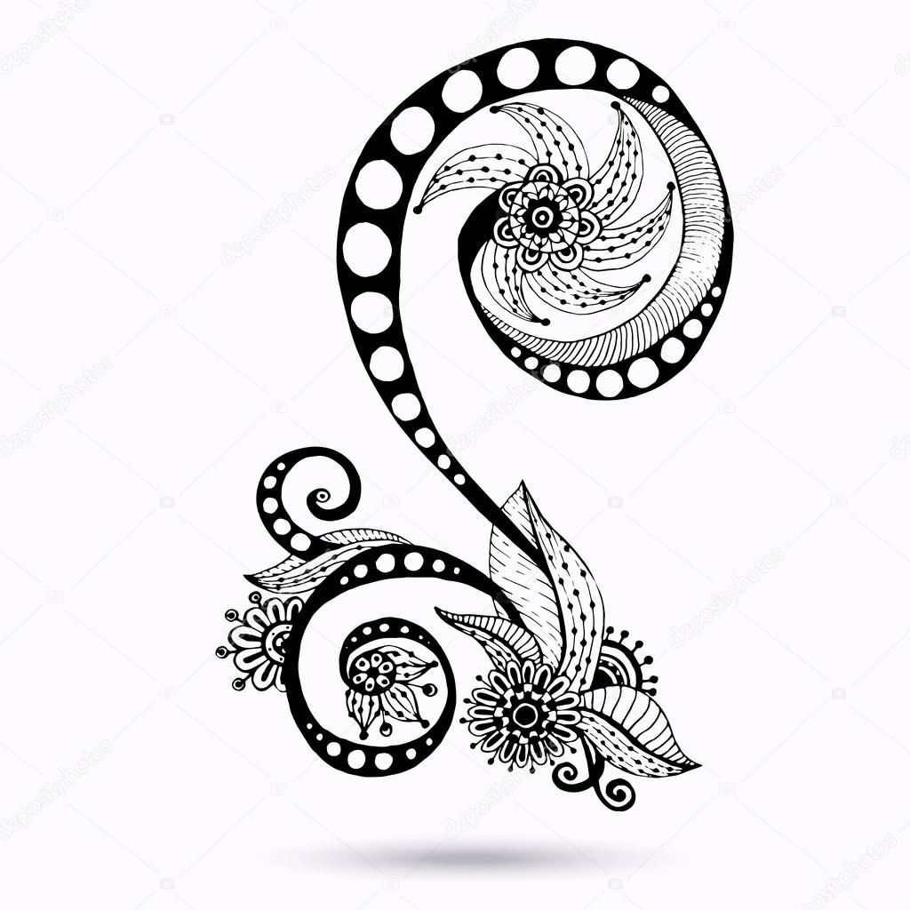 Henna Paisley Mehndi Doodles Design Element.