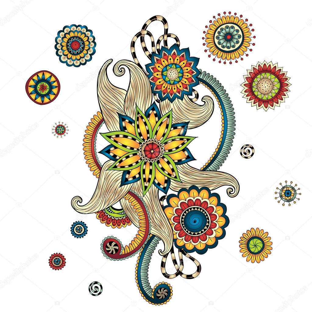 Download Henna Paisley Mehndi Doodles Design Element. — Stock ...
