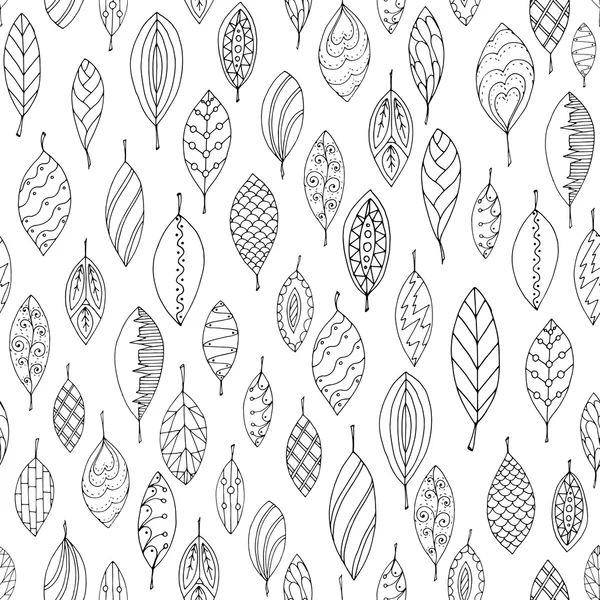 Осенний белый и черный бесшовный стилизованный листовой узор в стиле каракулей. Бесшовный декоративный шаблон текстуры с листьями. Используемая маска обрезки для простого редактирования . — стоковый вектор