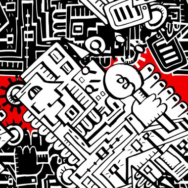 Ampuller ile baş fikir kavramı. El yazı ve doodle öğeleri sorunsuz arka plan. Yaratıcı bir fikir kavramı. Vektör çizim.