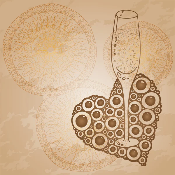 Copa de vino con el patrón circular Doodle — Vector de stock