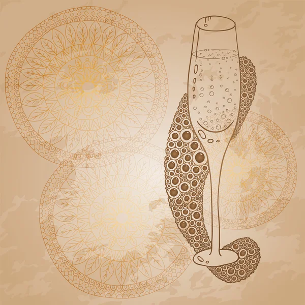 Glas wijn met de circulaire patroon van doodle — Stockvector