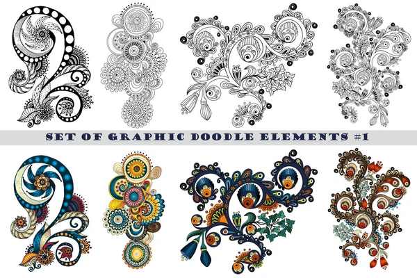Set von Henna Paisley Mehndi Doodles Design-Element. — Stockvektor