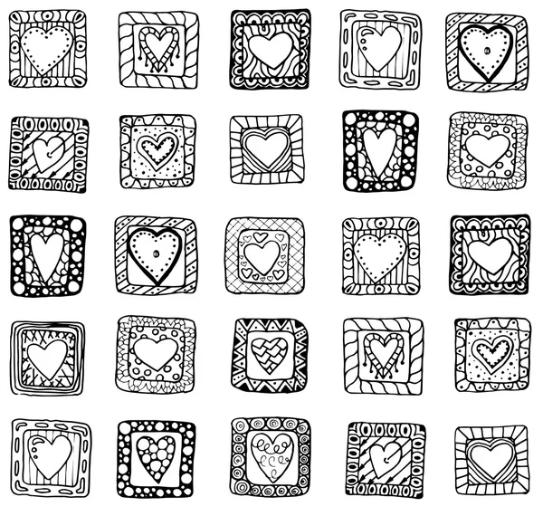 Colección de dibujos originales doodle hearts . — Vector de stock