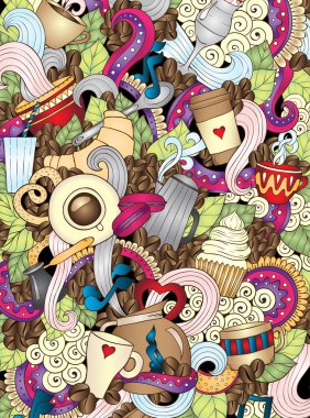 kahve çizilmiş doodle vektör çizim. tasarım şablonu.