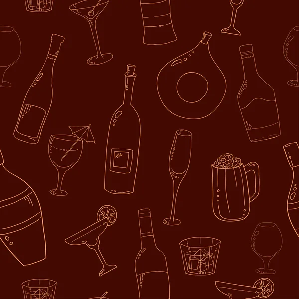 Vino y cóctel sin costura de fondo . — Archivo Imágenes Vectoriales