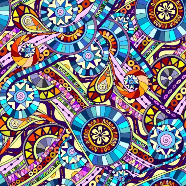 Özgün mozaik kabile doddle etnik desen çizimi. Geometrik öğelerle sorunsuz arka plan.