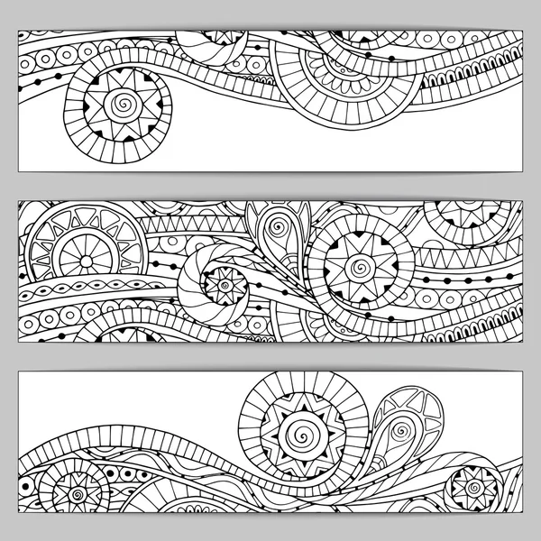 Abstracte hand getrokken etnische patroon kaartenset. — Stockvector