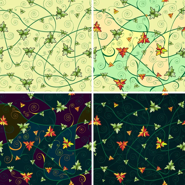 Conjunto de cuatro patrones sin costura con hojas de trébol — Archivo Imágenes Vectoriales