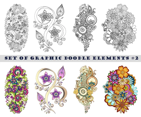 Set van Henna Paisley Mehndi Doodles Element. — Stockvector