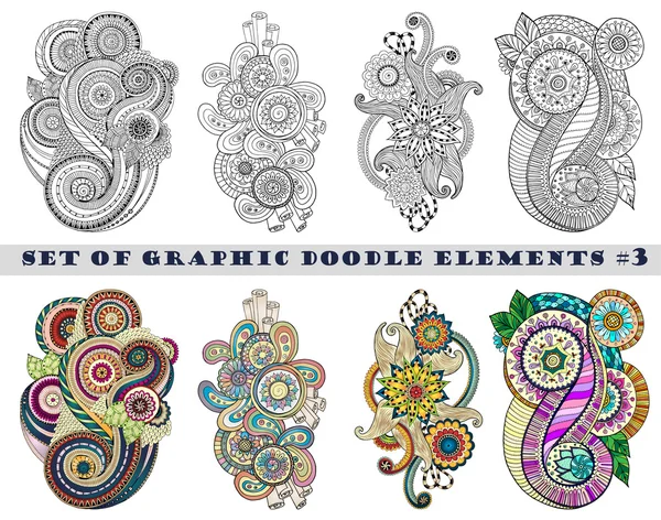 Set van Henna Paisley Mehndi Doodles Element. — Stockvector