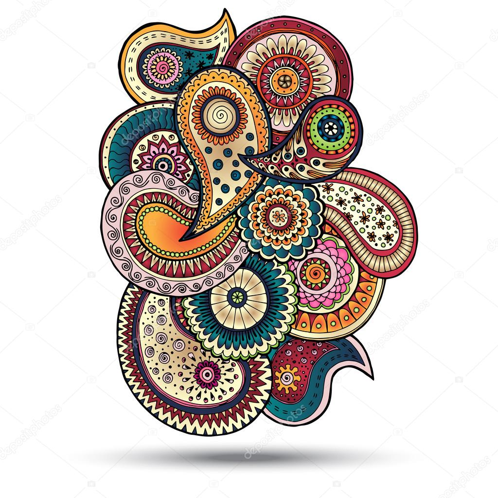 Henna Paisley Mehndi Doodles Design Element.