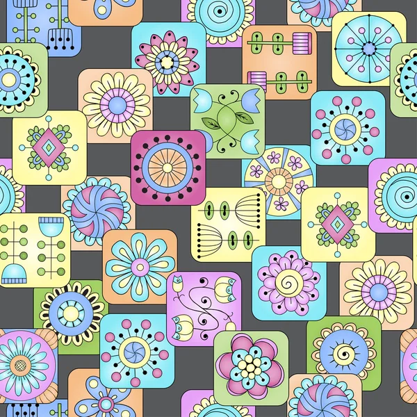 Άνευ ραφής doodle λουλούδια, φύλλα, καρδούλες. — Διανυσματικό Αρχείο