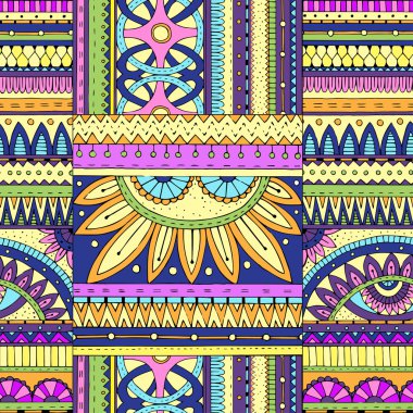 Geometrik öğelerle Dikişsiz etnik desen.