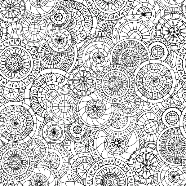 Seamless floral pattern with doodles and cucumbers Black and white version. — Stock Vector