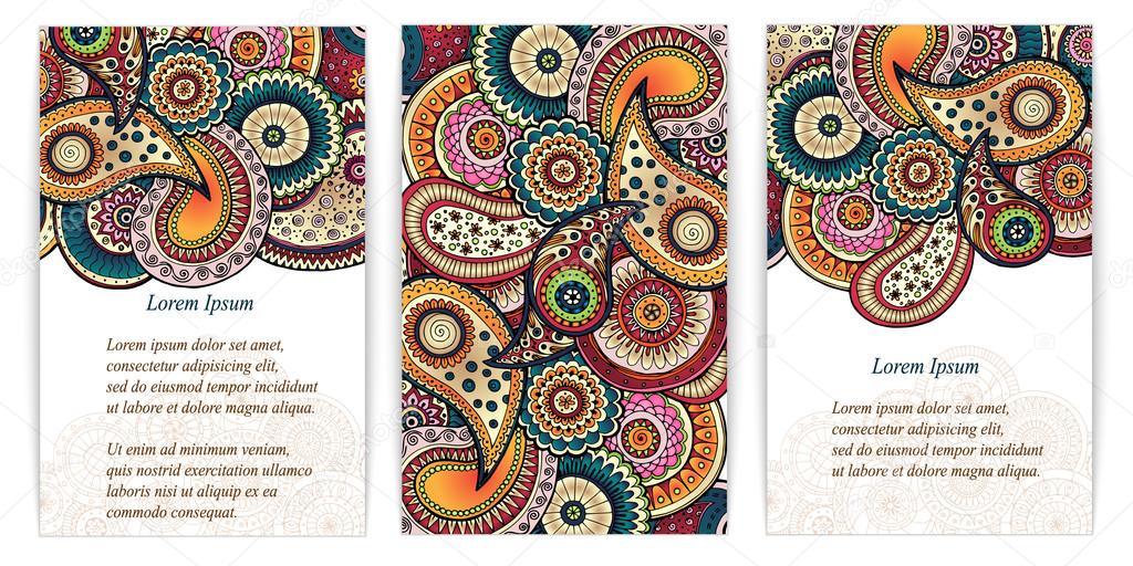 Set of  doodle paisley posters for your business