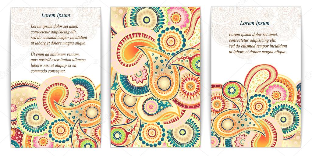 Set of  doodle paisley posters for your business