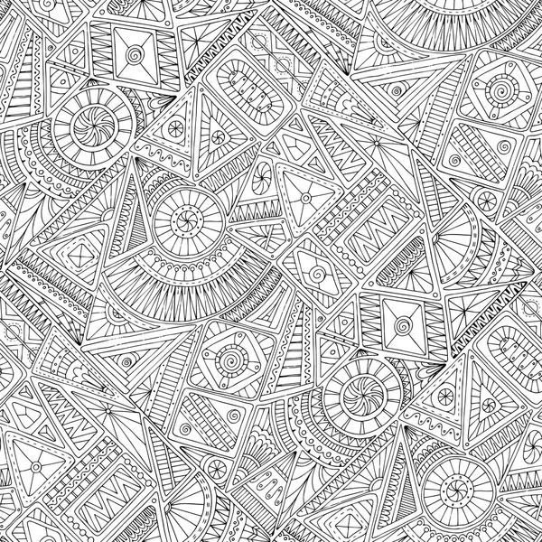 Seamless asian ethnic floral retro doodle black and white background pattern in vector. Henna paisley mehndi doodles design tribal black and white pattern. Used clipping mask for easy editing. — Stock Vector