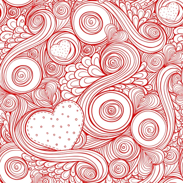 Romantic seamless pattern with doodle and hearts. — Stock Vector