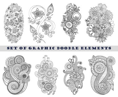Set of Henna Paisley Mehndi Doodle Element. clipart