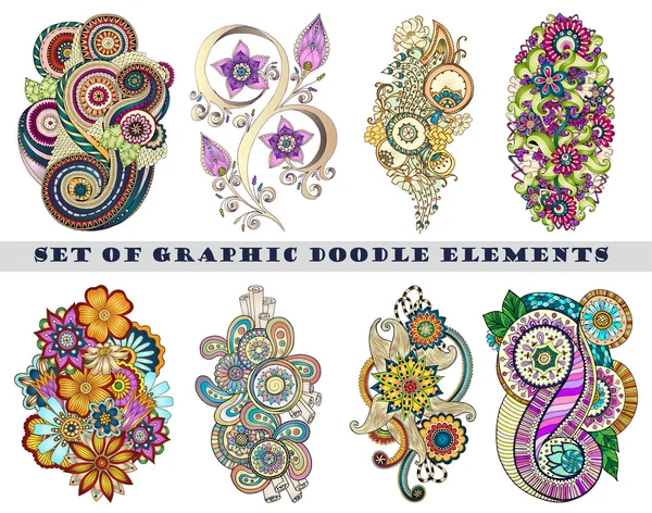 Conjunto de Henna Paisley Mehndi Doodle Element . — Archivo Imágenes Vectoriales