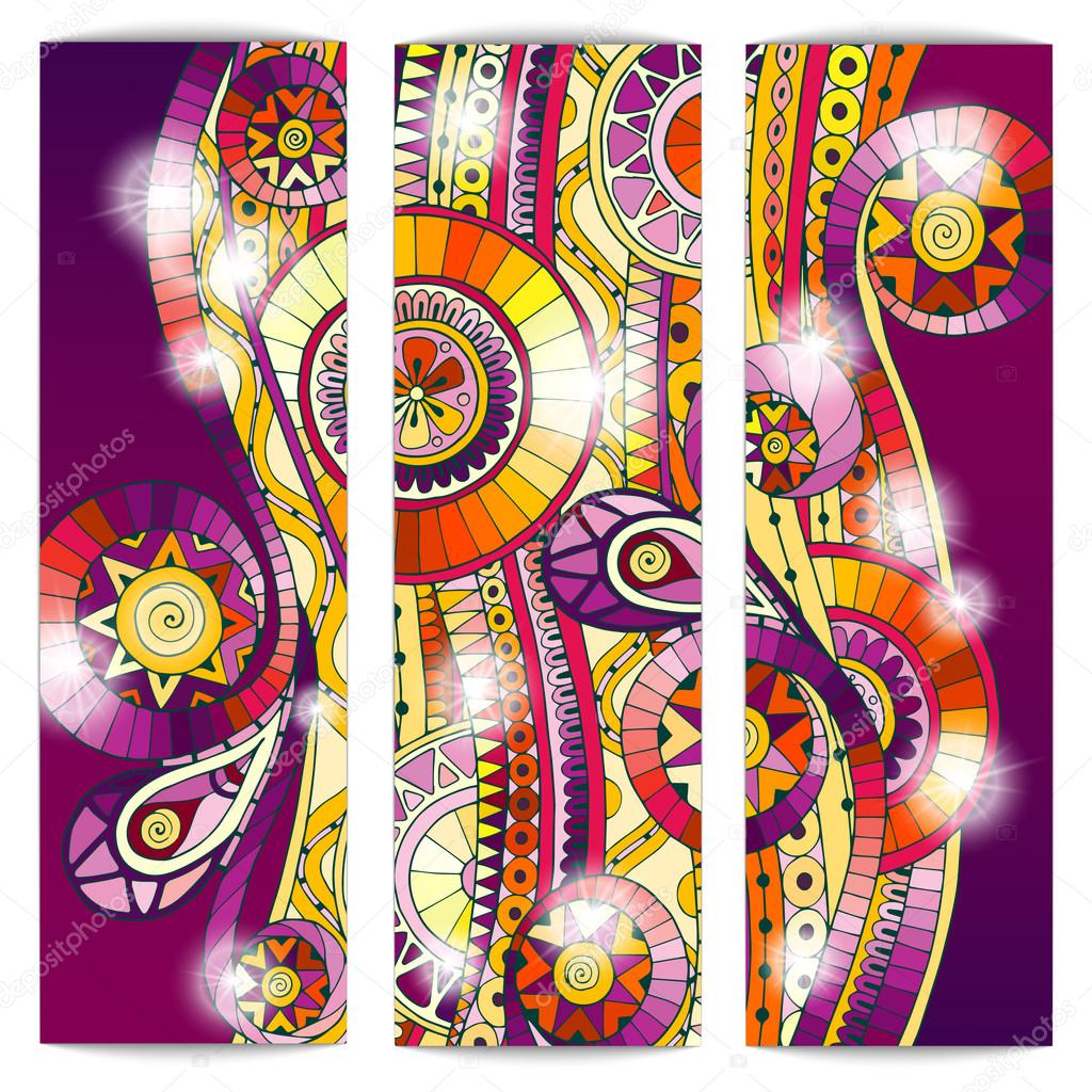 Set of abstract doodle tribal vector cards.