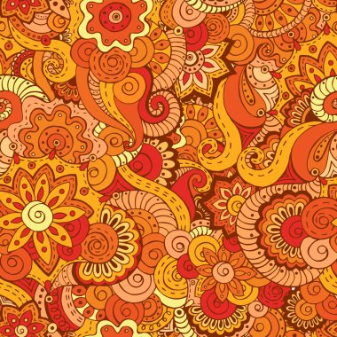 Sorunsuz Asya etnik çiçek retro doodle desen