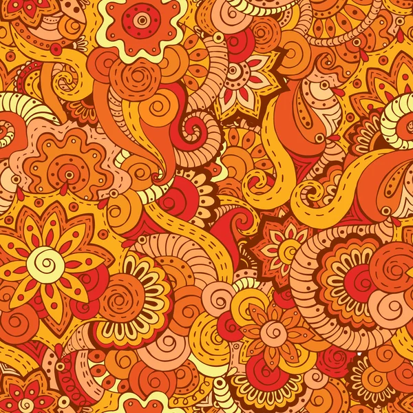 Sem costura asiático étnico floral retro doodle padrão — Vetor de Stock