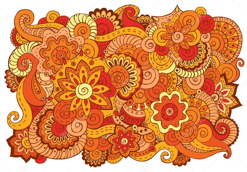 Abstract asian ethnic floral retro doodle pattern