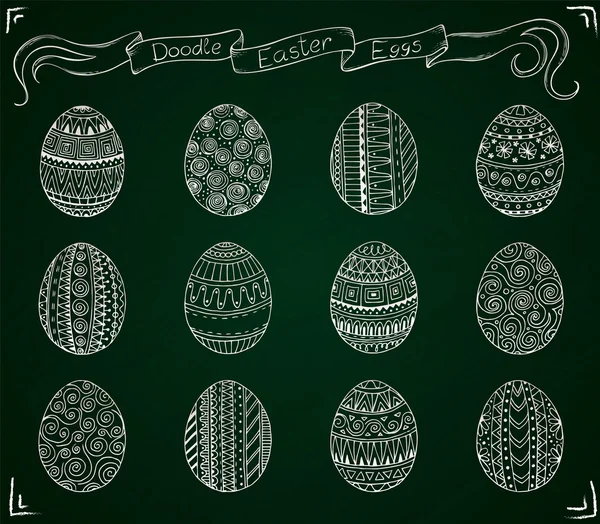 Chalk doodle vector Easter set with eggs. — Stock Vector