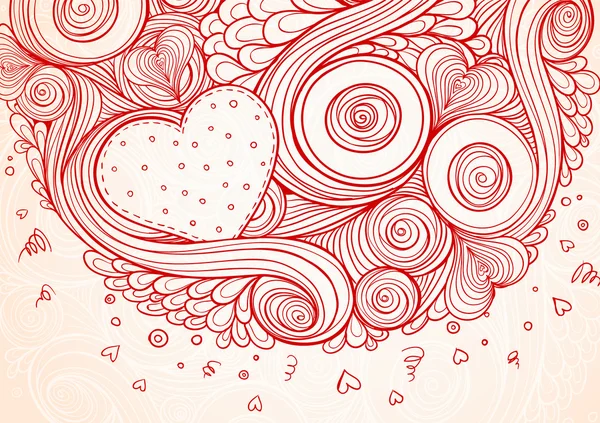 Abstrakt doodle etniska hand dras vektor kärlek hjärtat bakgrund. — Stock vektor