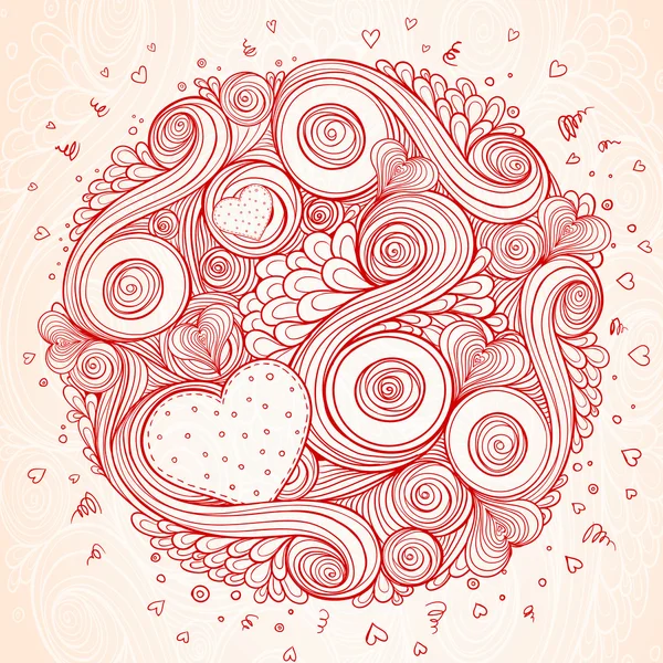 Abstract doodle ethnic  hand drawn vector love heart background. — Stock Vector