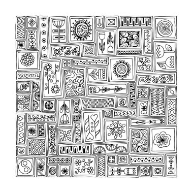 Çiçek desenli. Doodle çiçekler, yapraklar, Kalpler.