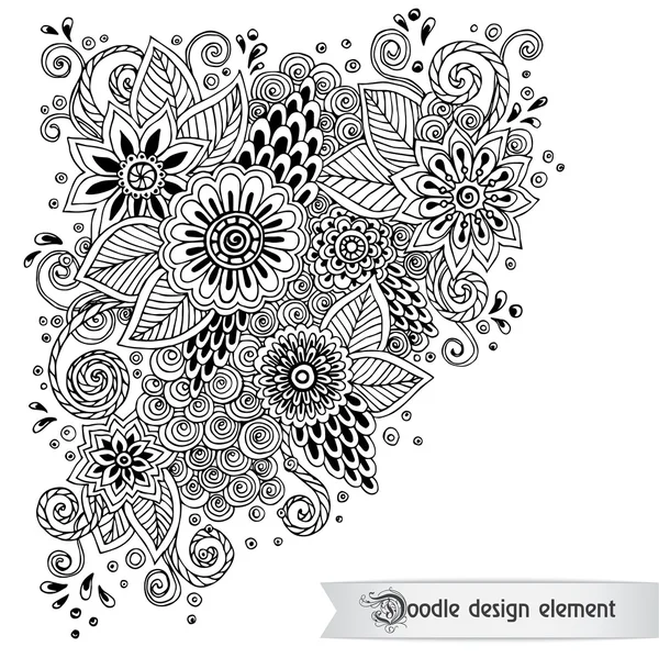 Floral rétro doodle motif noir et blanc dans le vecteur . — Image vectorielle