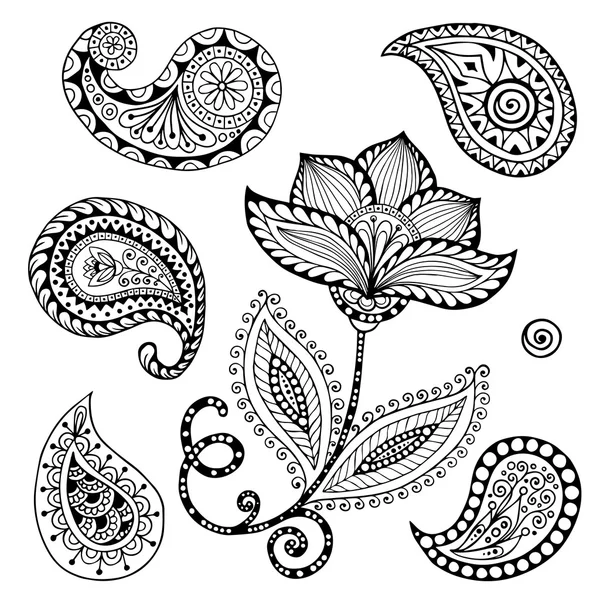 Henna paisley mehndi doodles abstract floral vector illustratie ontwerpelement. — Stockvector