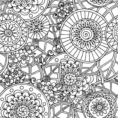 Sorunsuz çiçek doodle siyah ve beyaz arka plan deseni vektör.