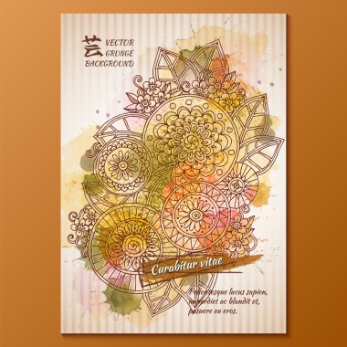 Vektör şablon poster suluboya boya ile. Mürekkep çiçek arka plan.