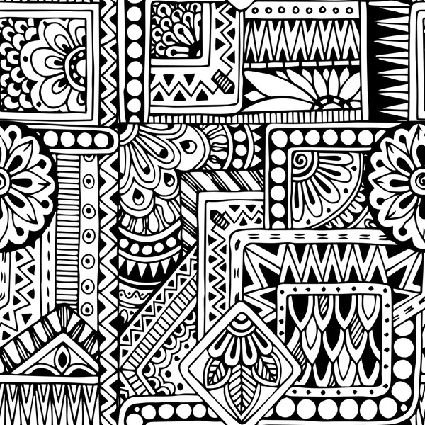 Modèle de fond noir et blanc sans couture doodle floral dans le vecteur . — Image vectorielle